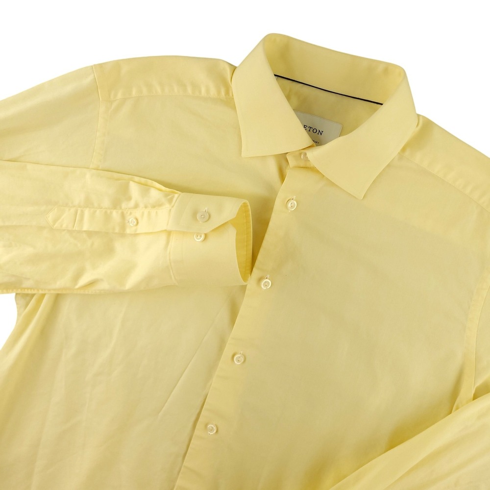 Eton Dress Shirt Mens 16 41 Yellow Solid Regular Fit Stretch Long Sleeve